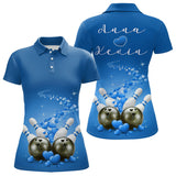 Maxcorners Custom Blue Valentine Bowling Polo Shirts For Men, Valentines Day Couple Bowling Outfits