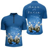 Maxcorners Custom Blue Valentine Bowling Polo Shirts For Men, Valentines Day Couple Bowling Outfits