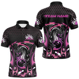 Maxcorners Custom Black And Pink Flame Dragon Bowling Men Polo Shirts, Team Bowling League Shirt