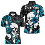 Maxcorners Custom Blue Roses And Skull Bowling Polo Shirts For Men, Team Bowling League Shirt