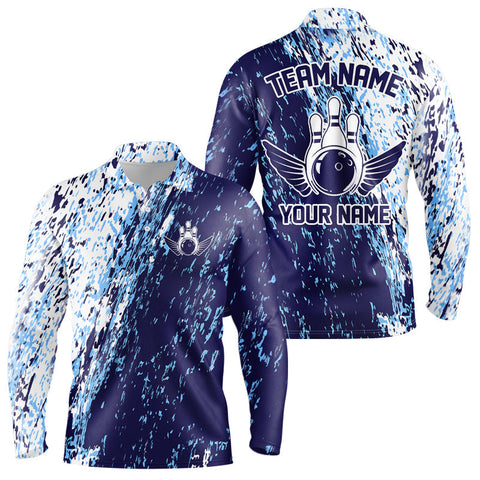 Maxcorners Personalized Bowling Long Sleeve Polo Shirts For Men, Team Bowling Jerseys Bowling Pin TU2908