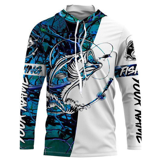 Maxcorners Personalized Bass Fishing Shirts, Bass Fishing tattoo tournament Fishing Shirts | teal blue camo LM0201