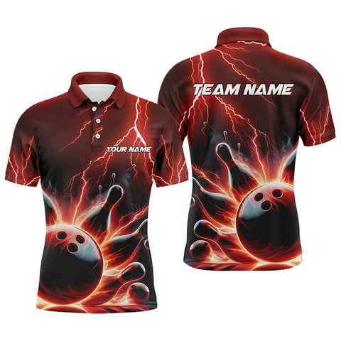 Maxcorners Red Thunder Lightning Bowling Strike Bowling Customized Name And Team Name 3D Shirt