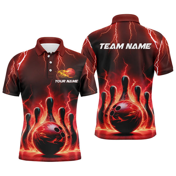 Maxcorners Bowling Polo Shirts Custom Red Thunder Lightning Bowling Team Jerseys Bowler Outfits