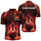 Maxcorners Bowling Polo Shirts Custom Red Thunder Lightning Bowling Team Jerseys Bowler Outfits