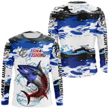 Maxcorners Custom Patriotic Tuna Fishing Camo Jerseys, American Flag Tuna Long Sleeve Saltwater Fishing Shirts LM2408