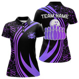 Maxcorners Black Mens Bowling Shirts Custom Purple Neon Team League Bowling Jerseys, Gifts For Bowlers