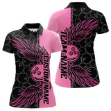 Maxcorners Black And Pink Custom Bowling Tournament Men Polo Shirts, Bowling Ball And Wings Jerseys LM0803