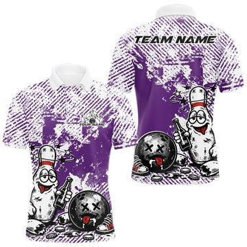 Maxcorners Purple Custom Funny Drunk Bowling Ball And Pin Bowling Beer Men Polo Shirt, Bowler Jersey