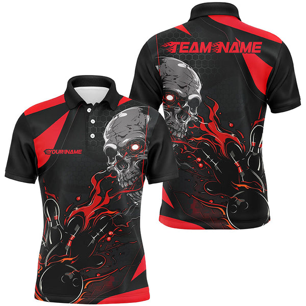 Maxcorners Custom Black And Red Flame Bowling Shirts Halloween Skull Bowling Shirts Outfits