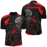 Maxcorners Custom Black And Red Flame Bowling Shirts Halloween Skull Bowling Shirts Outfits