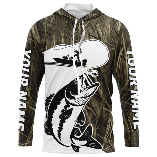 Maxcorners Custom Largemouth Bass Fishing Camo Long Sleeve Fishing Shirts, Bass Tournament Fishing Jerseys LM0201