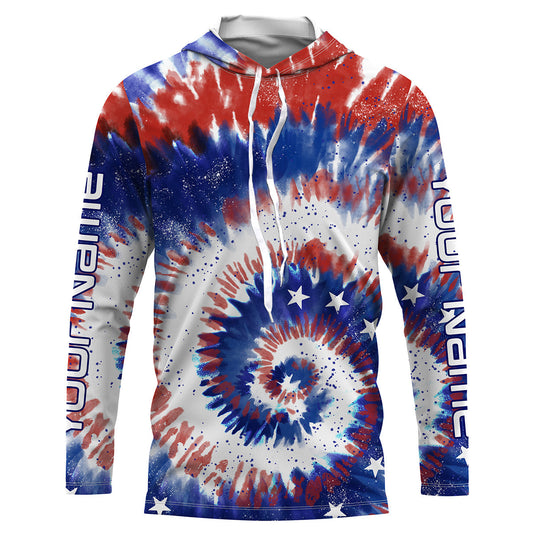 Maxcorners Custom Tie dye American Flag Fishing Shirts, USA Patriotic Fishing gifts UV Protection shirts LM0501