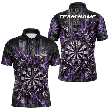 Maxcorners Custom Purple Thunder Lightning Dartboard Dart Men Polo Team Shirt, Dart Jersey