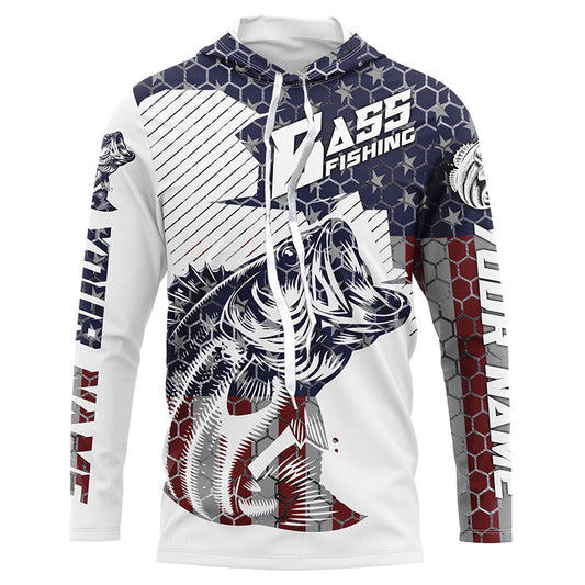 Maxcorners Personalized American Flag Bass Fishing Jerseys, Patriotic Bass Fishing Tournament Shirts LM0201