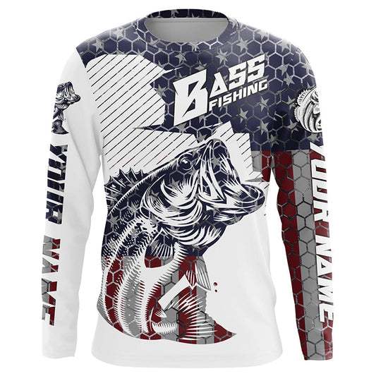 Maxcorners Personalized American Flag Bass Fishing Jerseys, Patriotic Bass Fishing Tournament Shirts LM0201
