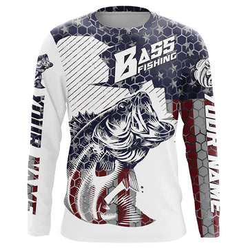 Maxcorners Personalized American Flag Bass Fishing Jerseys, Patriotic Bass Fishing Tournament Shirts LM0501