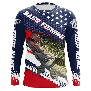 Maxcorners American Flag Bass Fishing Jerseys, Personalized Patriotic Bass Fishing Shirts For Fisherman LM0201