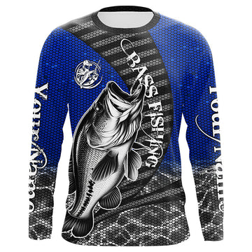 Maxcorners Custom Largemouth Bass Long Sleeve Tournament Fishing Shirts, Bass Fishing Jerseys | Blue LM0201