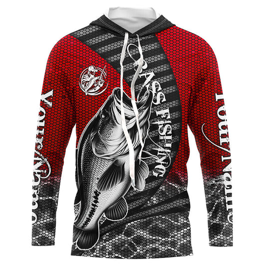 Maxcorners Custom Largemouth Bass Long Sleeve Tournament Fishing Shirts, Bass Fishing Jerseys | Red LM0201