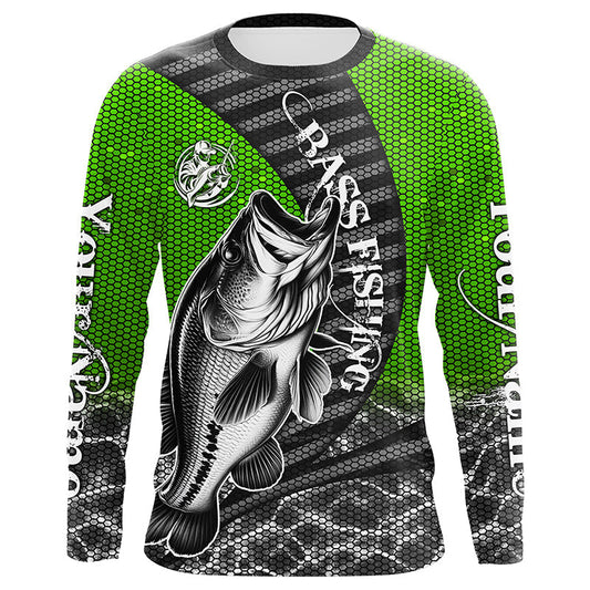 Maxcorners Custom Largemouth Bass Long Sleeve Tournament Fishing Shirts, Bass Fishing Jerseys | Green LM0201