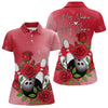 Maxcorners Custom Valentine Bowling Polo Shirts For Men, Bowling And Red Roses Couple Bowling Outfits