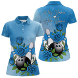 Maxcorners Custom Blue Valentine Bowling Polo Shirts For Men, Bowling And Roses Couple Bowling Outfits