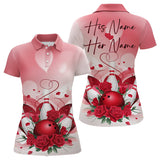 Maxcorners Bowling And Red Roses Custom Valentine Bowling Polo Shirts Bowling Couple Outfits