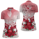 Maxcorners Bowling And Red Roses Custom Valentine Bowling Polo Shirts Bowling Couple Outfits