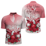 Maxcorners Bowling And Red Roses Custom Valentine Bowling Polo Shirts Bowling Couple Outfits