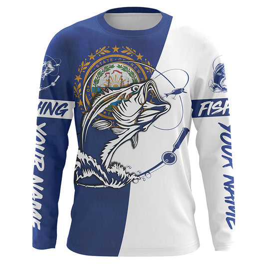 Maxcorners Bass Fishing Massachusetts Flag Custom Long Sleeve Performance Fishing Shirts For Fishing Lovers LM0201