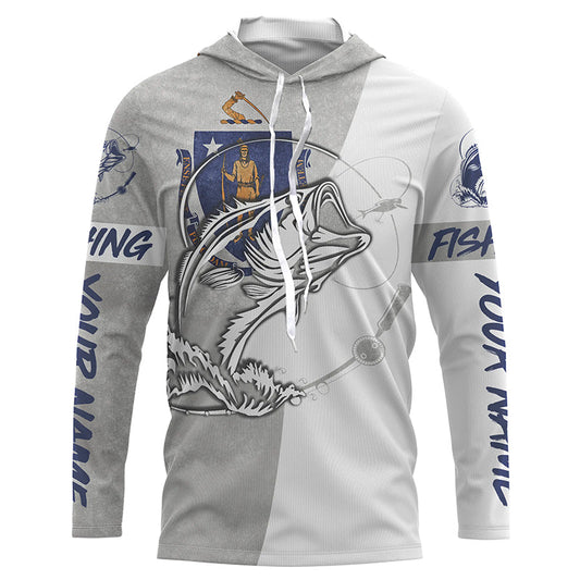 Maxcorners Custom Bass Fishing New Hampshire Flag Long Sleeve Fishing Shirts, NH Bass Fishing Jerseys LM0201
