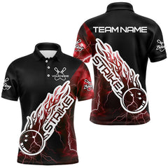 Maxcorners Custom Black And Red Thunder Lightning Strike Bowling Polo Shirts For Men Team Shirt
