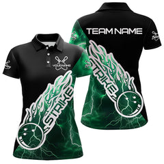 Maxcorners Custom Black And Green Thunder Lightning Strike Bowling Polo Shirts For Men Team Shirt