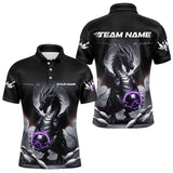 Maxcorners Custom Black And Purple Dragon Bowling Team Polo Shirts For Men, Dragon Bowling Jerseys