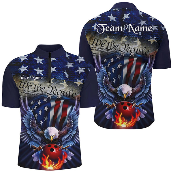 Maxcorners Bowling Ball And Pins Eagle Patriotic Customized Name, Team Name 3D Polo Shirt