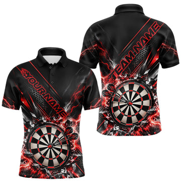 Maxcorners Custom Red Lightning Dart Impact Dart Tournament Men Polo Shirt, Dart Jersey