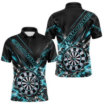 Maxcorners Custom Teal Blue Lightning Dart Impact Dart Tournament Men Polo Shirt, Dart Jersey