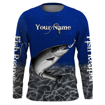Maxcorners Chinook King Salmon Custom Long Sleeve performance Fishing Shirts, Salmon Fishing jerseys | blue LM0201