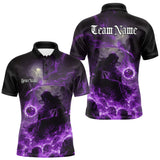 Maxcorners Custom Purple Fire Grim Reaper Bowling Polo Shirts For Men, Halloween Bowling Shirt MT1007