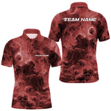 Maxcorners Custom Red Flame Skull Bowling Polo Shirts, Red Smoke Bowling Hallween Outfit MT1007
