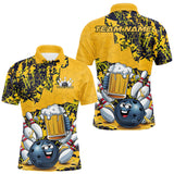 Maxcorners Custom Funny Bowling Beer Men Polo Shirts, Yellow Camo Bowling Ball Pattern Bowling Jersey LM1109