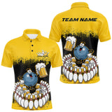 Maxcorners Custom Black And Yellow Funny Bowling Ball Drinking Beer Party Bowling Polo Shirts For Men LM1109