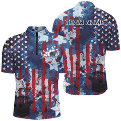 Maxcorners Red White And Blue Watercolor American Flag Bowling Jersey Customized Name, Team Name 3D Shirt