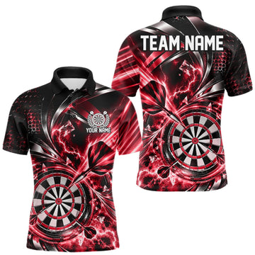 Maxcorners Black And Red Thunder Lightning Custom Dart Team Men Polo Shirt With Name LM1910