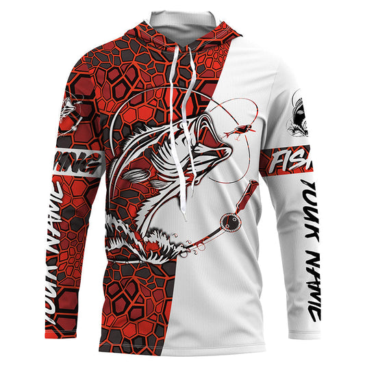 Maxcorners Largemouth Bass Fishing Custom Long Sleeve Shirts, Bass Tournament Fishing Jerseys | Red Camo LM0201