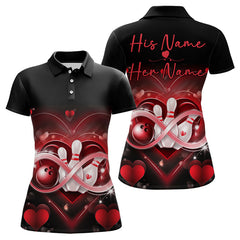 Maxcorners Custom Valentines Day Bowling Polo Shirts For Men And Women Infinity Love Bowling Couple Shirt