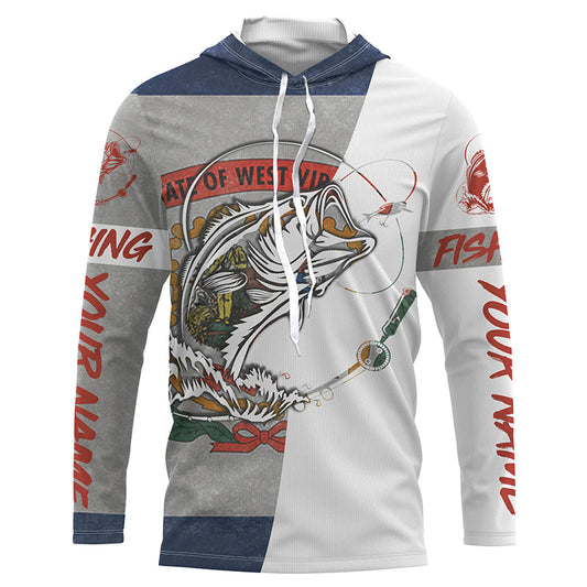 Maxcorners West Virginia Flag Bass Long Sleeve Fishing Shirts, Wv Bass Tournament Shirts LM0201