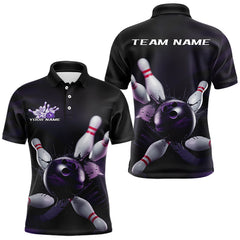 Maxcorners Custom Black And Purple Bowling Jerseys, Bowling League Polo Shirts For Men Team Uniform