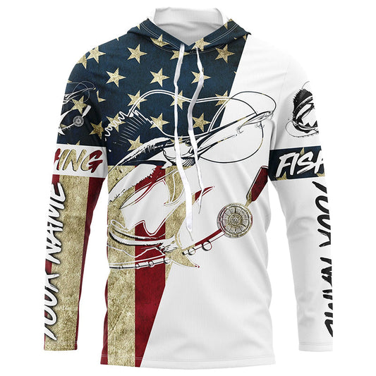 Maxcorners Vintage American Flag Custom Sailfish Fishing Long Sleeve Shirts, Patriotic Sailfish Fishing Jerseys LM0501